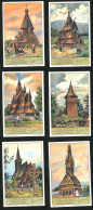 6 Sammelbilder Liebig, Serie Nr. 1331: Kirchenbauten Aus Holz, Norwegen, Ungarn, Rumänien, Trachten  - Liebig