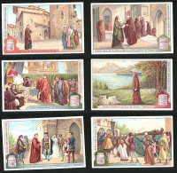 6 Sammelbilder Liebig, Serie Nr. 1116: Dante, Mittelalter, Beerdigung, Tod, Gardasee  - Liebig