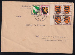 Wappen 1 Pfg., 3 Pfg., Und 5 Pfg. (Randvierblock) Auf Brief Ab Lörrach 09.5.46  - Autres & Non Classés