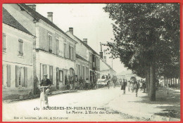 Sougères-en-Puisaye - La Mairie - L'Ecole Des Garçons - Animée Chariots Matériel Agricole Javeleuse - Other & Unclassified