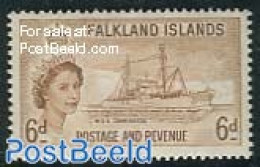 Falkland Islands 1955 6p, Stamp Out Of Set, Mint NH, Transport - Ships And Boats - Boten