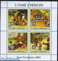 Sao Tome/Principe 2004 Scouting 4v M/s, Mint NH, Sport - Scouting - Sao Tome En Principe