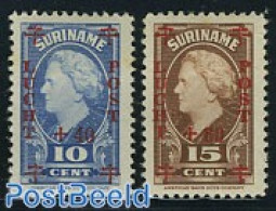 Suriname, Colony 1946 Airmail Overprints 2v, Mint NH, Health - Red Cross - Red Cross