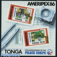 Tonga 1986 Ameripex S/s SPECIMEN, Mint NH, Stamps On Stamps - Stamps On Stamps