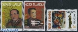 Uruguay 1998 Artists 3v, Mint NH, Performance Art - Music - Staves - Art - Authors - Sculpture - Musique