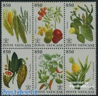 Vatican 1992 American Flora 6v [++], Mint NH, Health - Nature - Food & Drink - Cacti - Flowers & Plants - Fruit - Unused Stamps