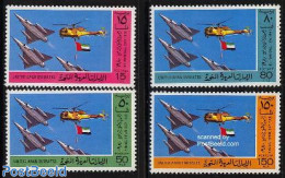 United Arab Emirates 1980 National Day 4v, Mint NH, History - Transport - Flags - Helicopters - Aircraft & Aviation - Hélicoptères