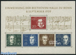 Germany, Federal Republic 1959 Beethoven Hall S/s, Unused (hinged), Performance Art - Music - Staves - Ongebruikt