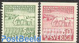 Sweden 1946 Agricultural Congress 2v, Mint NH, Nature - Various - Horses - Agriculture - Nuevos