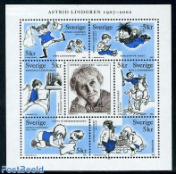 Sweden 2002 Astrid Lindgren 7v M/s, Mint NH, Art - Children's Books Illustrations - Unused Stamps