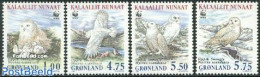 Greenland 1999 WWF, Snow Owl 4v Fluorescent Paper (from Sheet), Mint NH, Nature - Birds - Owls - World Wildlife Fund (.. - Nuevos