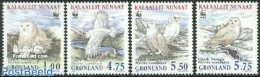Greenland 1999 WWF, Snow Owl 4v Fluorescent Paper (from Sheet), Mint NH, Nature - Birds - Owls - World Wildlife Fund (.. - Neufs
