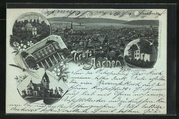 Mondschein-Lithographie Aachen, Gasthaus Belvedère, Slavator Kirche, Ortsansicht  - Aken