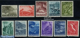 Suriname, Colony 1953 Definitives 11v, Mint NH, Nature - Transport - Animals (others & Mixed) - Birds - Fish - Fishing.. - Fishes
