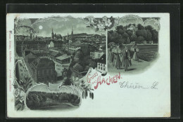 Mondschein-Lithographie Aachen, Gesamtansicht, Lousberg Mit Belvedere, Karlshöhe  - Aachen