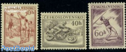 Czechoslovkia 1953 Sports 3v, Mint NH, Sport - Transport - Athletics - Sport (other And Mixed) - Volleyball - Motorcyc.. - Other & Unclassified