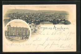 Lithographie Aachen, Totalansicht, Blick Auf Das Rathaus  - Aachen