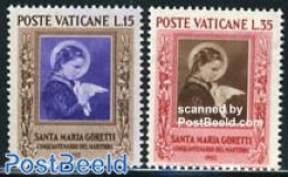 Vatican 1953 Holy Maria Goretti 2v, Mint NH, Nature - Religion - Birds - Religion - Unused Stamps