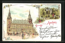 Lithographie Aachen, Rathaus, Lousberg Mit Belvédere  - Aachen