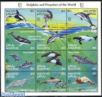 Maldives 1995 Dolpins And Porpoises 12v M/s, Mint NH, Nature - Sea Mammals - Malediven (1965-...)