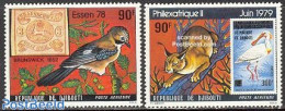 Djibouti 1978 Stamp Expositions 2v, Mint NH, Nature - Animals (others & Mixed) - Birds - Stamps On Stamps - Stamps On Stamps