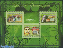 Guinea, Republic 2007 Owls & Mushrooms 3v M/s, Mint NH, Nature - Birds - Birds Of Prey - Mushrooms - Owls - Paddestoelen