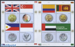 United Nations, New York 2008 Flags & Coins 8v M/s, Mint NH, History - Nature - Various - Flags - Flowers & Plants - H.. - Monedas