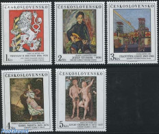 Czechoslovkia 1986 Paintings 5v, Mint NH, Nature - Performance Art - Transport - Cat Family - Music - Railways - Art -.. - Other & Unclassified