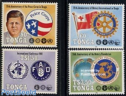Tonga 1992 Mixed Issue 4v, Mint NH, Health - History - Various - Food & Drink - Health - American Presidents - Flags -.. - Alimentación