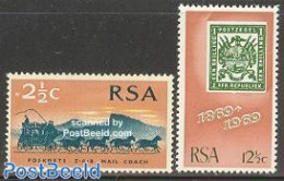 South Africa 1969 Stamp Centenary 2v, Mint NH, Transport - 100 Years Stamps - Stamps On Stamps - Coaches - Unused Stamps