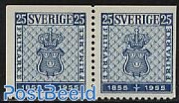 Sweden 1955 Stamp Centenary Pair (top Or Bottom), Mint NH, History - Coat Of Arms - Ongebruikt