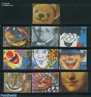 Great Britain 1990 Smiling Faces 10v (from M/s), Mint NH, Nature - Performance Art - Various - Cats - Circus - Film - .. - Ungebraucht