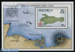 Anguilla 1986 Caribbean Manatee S/s, Mint NH, History - Nature - Various - Coat Of Arms - Maps - Geographie