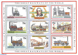 Grenada 1991 Railways 9x75c M/s, Mint NH, Transport - Railways - Trains