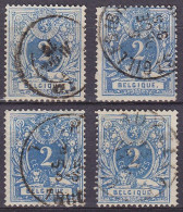 Belgique - 4x N°27b Obl. 2c Lion Couché Bleu De Prusse - Voir Scan - 1869-1888 León Acostado