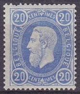 Belgique - N°31 * 20c Léopold II Bleu 1870 - Voir Scans - Dent Manqunate Sur Le Dessus - 1869-1883 Leopoldo II
