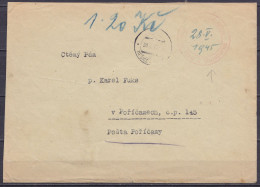 Tchécoslovaquie - Env. Non-affr. Port Payé "1,20K" Oblit Fortune Date "28.V 1945" Pour Poste Restante à Poříčany - Lettres & Documents