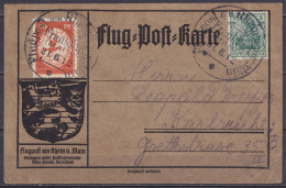 Carte (flug-post-karte) Par Avion Affr. 25pf Càd "Flugpost Am Rhein Und Main / Frankfurt (Main) /21.6.1912" Pour KARLSRU - Poste Aérienne & Zeppelin
