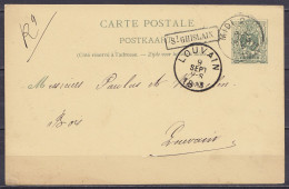 EP CP 5c Vert-gris (type N°45) Càd Ambulant  "MIDI 2 /9 SEPT 1893" Pour LOUVAIN - Griffe [St-GHISLAIN] & Càd Arrivée LOU - Postkarten 1871-1909