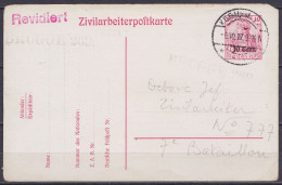 EP CP Zivilarbeiterpostkarte (carte Pour Travailleur) 10pf Rouge Surch. "10 Cent." De BRUGES Càpt "K.D.Feldpostamt /-6.1 - Krijgsgevangenen