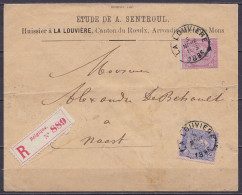 Env. "Huissier Sentroul" Recommandée Affr. N°46+48 Càd LA LOUVIERE /3 NOV Pour NAAST (au Dos: Càd MONS (STATION), SOIGNI - 1884-1891 Léopold II