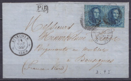 L. Affr. Paire N°11A D75 Càd ANNEVOIE /24 NOV 1860 Pour BOUSIGNIES (France) - [PD] - Càd Bureau D'échange "BELG. A ERQUE - 1858-1862 Medallones (9/12)