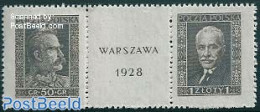 Poland 1928 Warsaw Stamp Expo 2v+tab [::], Unused (hinged), Philately - Unused Stamps