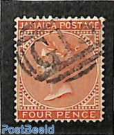 Jamaica 1883 4d, WM Crown-CA, Used G15 (Priestmen's River), Used Stamps - Jamaica (1962-...)