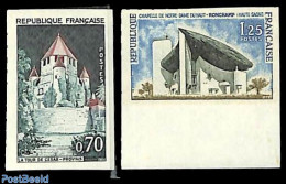 France 1964 Views 2v, Imperforated, Mint NH, Religion - Churches, Temples, Mosques, Synagogues - Art - Modern Architec.. - Nuovi