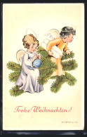 Künstler-AK Hilla Peyk: Frohe Weihnachten, Engel Mit Kerzen Und Baumschmuck  - Peyk, Hilla