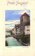 NEW YEAR, HOLIDAY, CELEBRATION, BRUGG, ARCHITECTURE, TOWER, BRIDGE, SWITZERLAND, POSTCARD - Nouvel An