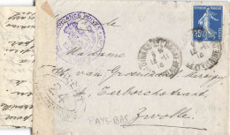 SEMEUSE 25C SUR LETTRE DINARD 1916 CACHET CORRESPONDANCE PRIVEE ARMEE BELGE ET CENSURE CONTROLE POSTAL ZWOLLE PAYS BAS - Guerre De 1914-18