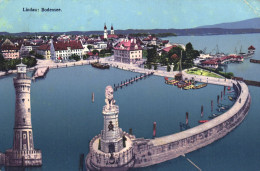 LINDAU A. BODENSEE, ARCHITECTURE, TOWER, PORT, BOATS, CHURCH, SWITZERLAND, POSTCARD - Lindau A. Bodensee