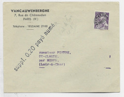 MERCURE POSTES 40C POSTES PREO SEUL LETTRE + GRIFFE SUPPL .0.20 PAYE NUME - 1938-42 Mercure